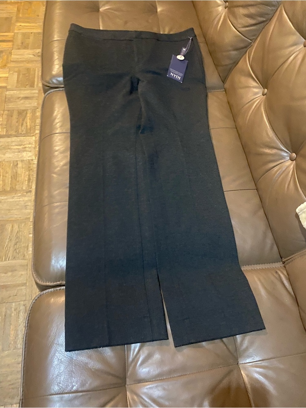 NYDJ Black Wide-Leg Knit Pants with Front Slit